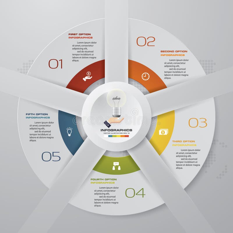 Abstrakt begrepp 6 kliver moderna beståndsdelar för infographics för pajdiagram också vektor för coreldrawillustration stock illustrationer Abstrakt begrepp 6 kliver moderna beståndsdelar för infographics för pajdiagram också vektor för coreldrawillustration stock illustrationer