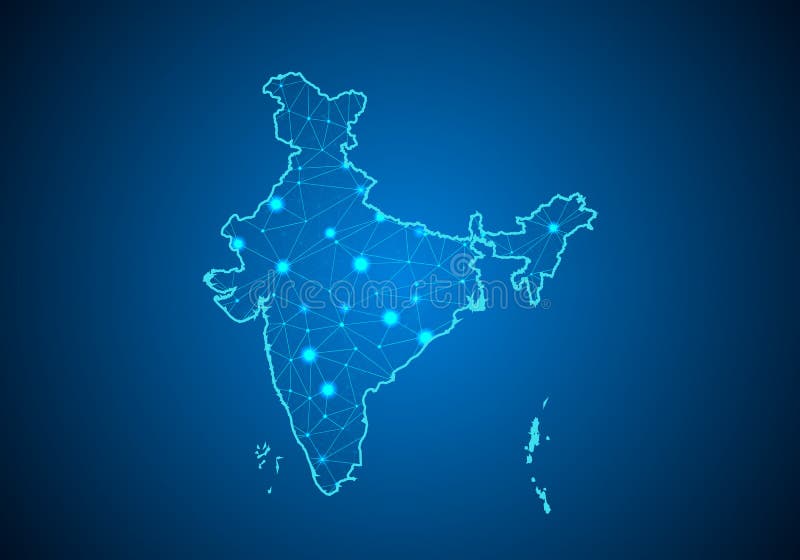 Abstrakt begrepp mosar linje- och punktvåg på mörk bakgrund med översikten av Indien