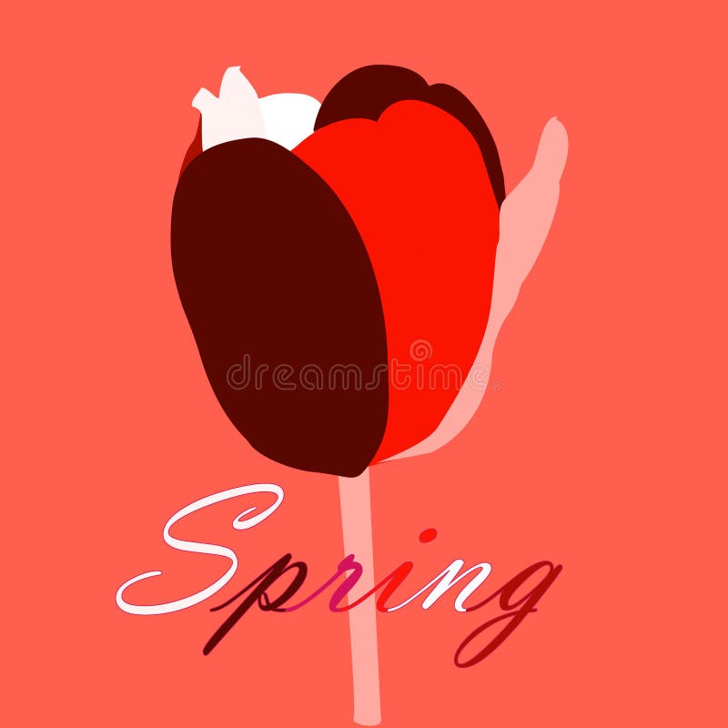 Abstrakt coloured tulipanu na żywym koralowym tle, wiosny pocztówka z abstrakcjonistycznym tulipanem i listy skaczą ilustracja wektor Abstrakt coloured tulipanu na żywym koralowym tle, wiosny pocztówka z abstrakcjonistycznym tulipanem i listy skaczą ilustracja wektor