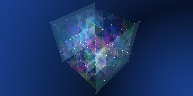 Abstrakt 3D digitalkub quantum computing 3D algoritm blockchain DynamBlock. Stora data. Multi core box på stock illustrationer