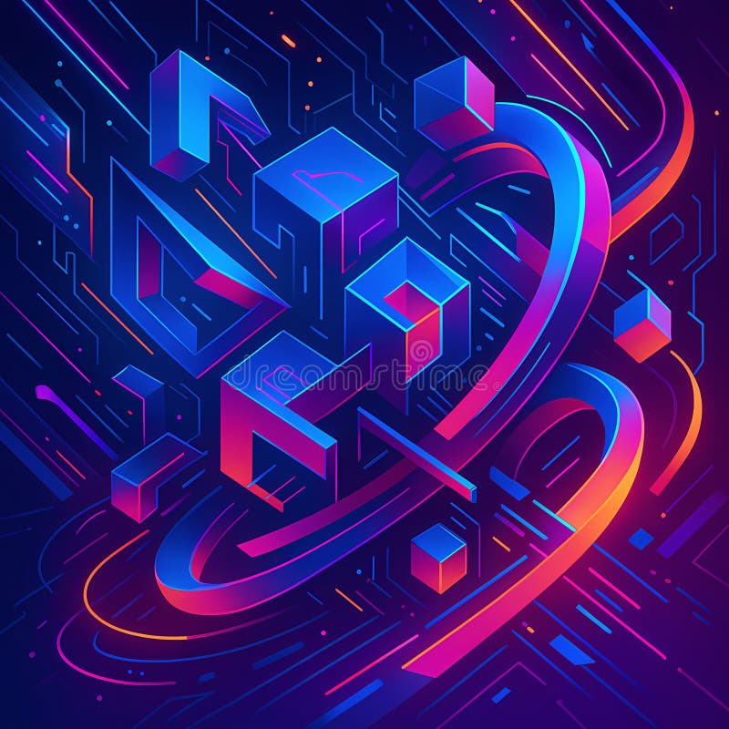 Abstrakt 3D Futuristisk design med branta neonradienter och geometriska former stock illustrationer