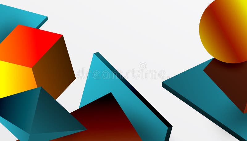 Abstrakt design med isometriska kuber pyramider fyrkanter och sfärer i en levande 3D-layout. Modern och dynamisk vektor illustrationer