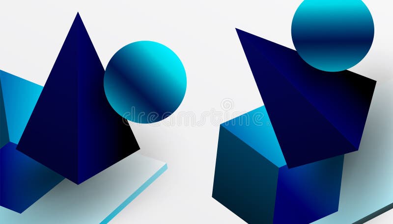 Abstrakt designvisning med isometriska kuber pyramider fyrkanter och sfärer i en pulserande 3d-layout. modern och dynamisk royaltyfri illustrationer