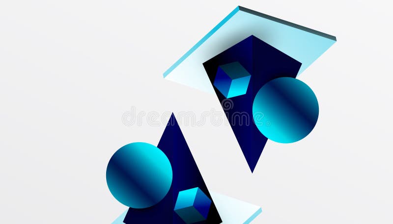 Abstrakt designvisning med isometriska kuber pyramider fyrkanter och sfärer i en pulserande 3d-layout. modern och dynamisk stock illustrationer