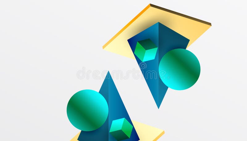 Abstrakt designvisning med isometriska kuber pyramider fyrkanter och sfärer i en pulserande 3d-layout. modern och dynamisk vektor illustrationer