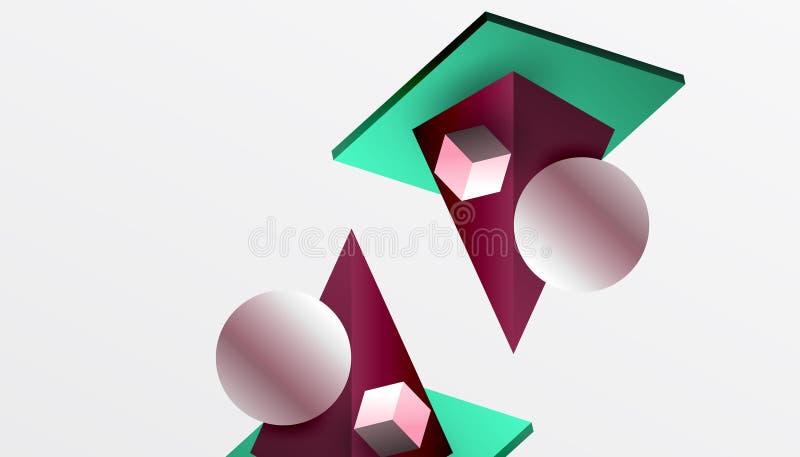 Abstrakt designvisning med isometriska kuber pyramider fyrkanter och sfärer i en pulserande 3d-layout. modern och dynamisk royaltyfri illustrationer