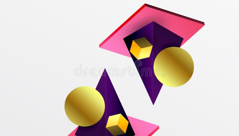 Abstrakt designvisning med isometriska kuber pyramider fyrkanter och sfärer i en pulserande 3d-layout. modern och dynamisk vektor illustrationer