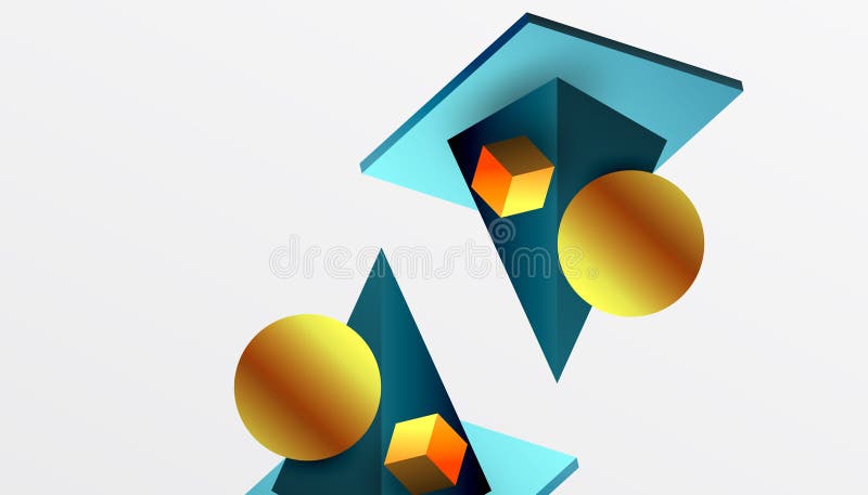 Abstrakt designvisning med isometriska kuber pyramider fyrkanter och sfärer i en pulserande 3d-layout. modern och dynamisk royaltyfri illustrationer