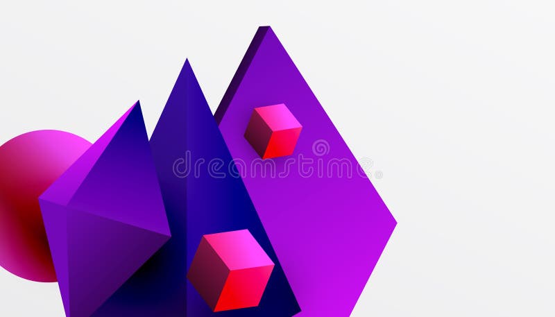 Abstrakt designvisning med isometriska kuber pyramider fyrkanter och sfärer i en pulserande 3d-layout. modern och dynamisk royaltyfri illustrationer