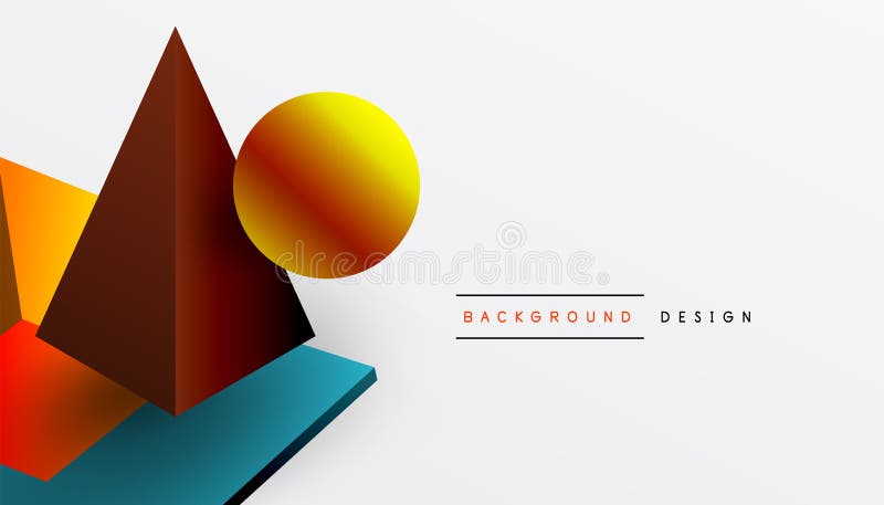 Abstrakt designvisning med isometriska kuber pyramider fyrkanter och sfärer i en pulserande 3d-layout. modern och dynamisk stock illustrationer