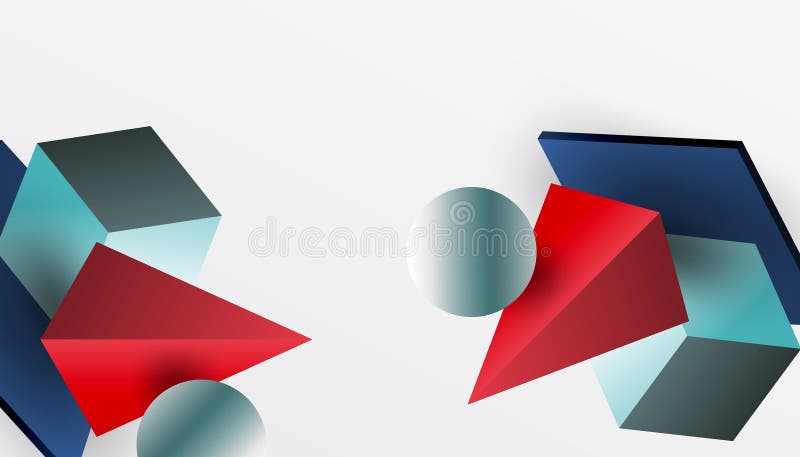 Abstrakt designvisning med isometriska kuber pyramider fyrkanter och sfärer i en pulserande 3d-layout. modern och dynamisk vektor illustrationer
