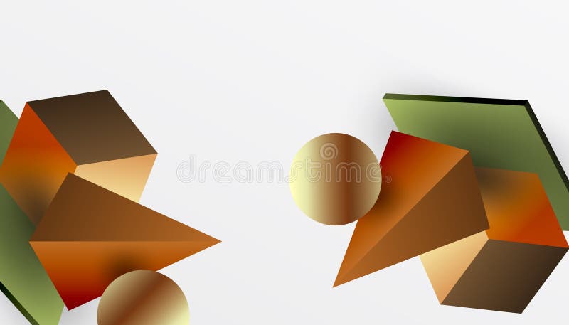 Abstrakt designvisning med isometriska kuber pyramider fyrkanter och sfärer i en pulserande 3d-layout. modern och dynamisk stock illustrationer