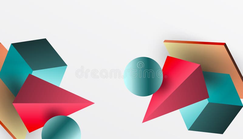 Abstrakt designvisning med isometriska kuber pyramider fyrkanter och sfärer i en pulserande 3d-layout. modern och dynamisk vektor illustrationer