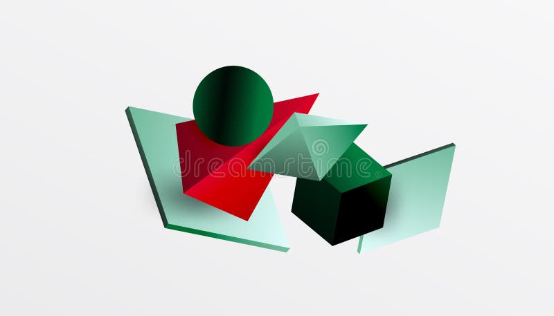 Abstrakt designvisning med isometriska kuber pyramider fyrkanter och sfärer i en pulserande 3d-layout. modern och dynamisk stock illustrationer