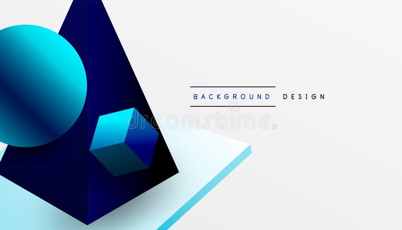 Abstrakt designvisning med isometriska kuber pyramider fyrkanter och sfärer i en pulserande 3d-layout. modern och dynamisk stock illustrationer