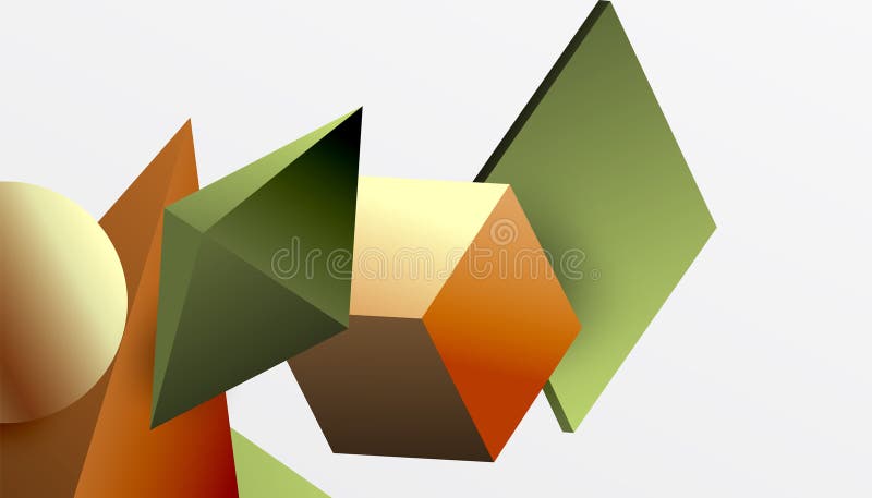 Abstrakt designvisning med isometriska kuber pyramider fyrkanter och sfärer i en pulserande 3d-layout. modern och dynamisk stock illustrationer