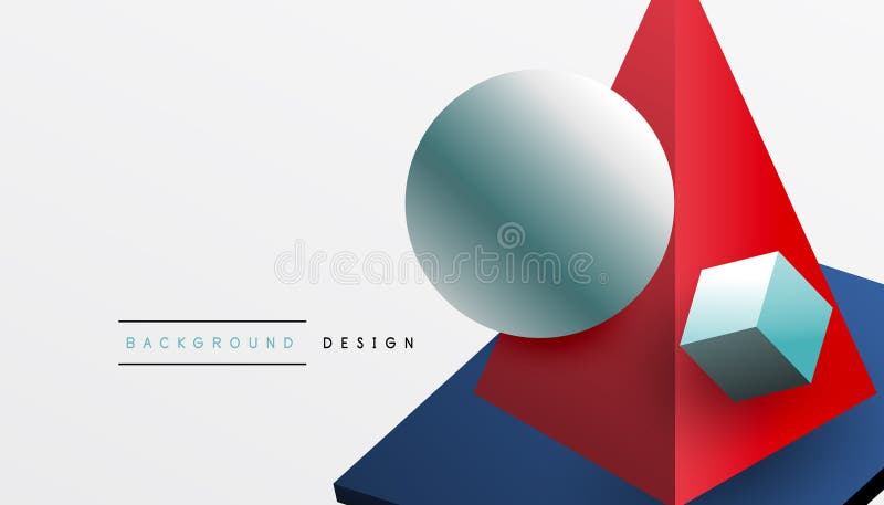 Abstrakt designvisning med isometriska kuber pyramider fyrkanter och sfärer i en pulserande 3d-layout. modern och dynamisk stock illustrationer