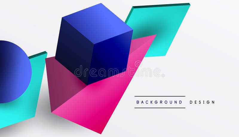 Abstrakt designvisning med isometriska kuber pyramider fyrkanter och sfärer i en pulserande 3d-layout. modern och dynamisk royaltyfri illustrationer