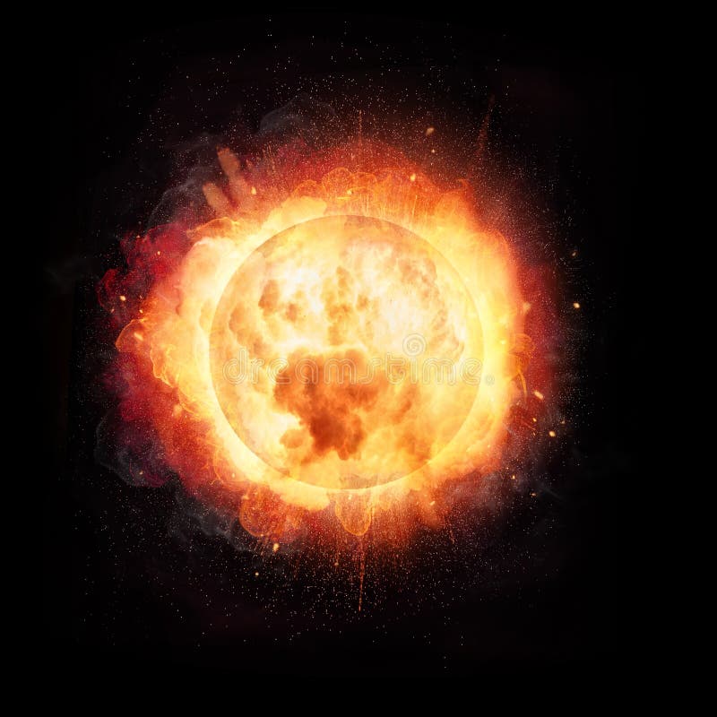 Abstrakt explosion för brandboll som solbegreppet på svart backg