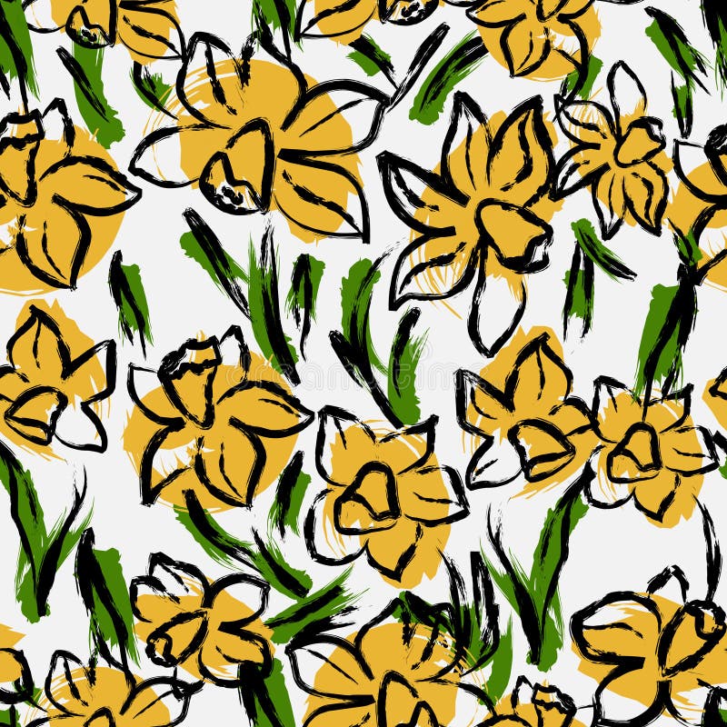 Abstrakt fantasinmönster av daffodil slarvigt med färg- och färgfläckar. vektor illustrationer