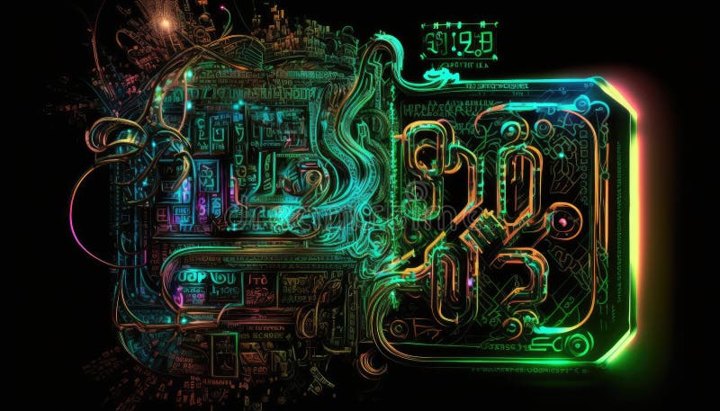 Abstrakt futuristisk designportal in time-maskin. efter kvantkryptografi. elteknik och elmaskiner. stock illustrationer