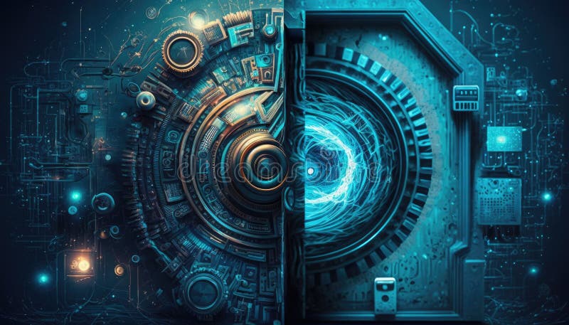 Abstrakt futuristisk designportal in time-maskin. efter kvantkryptografi. elteknik och elmaskiner. vektor illustrationer