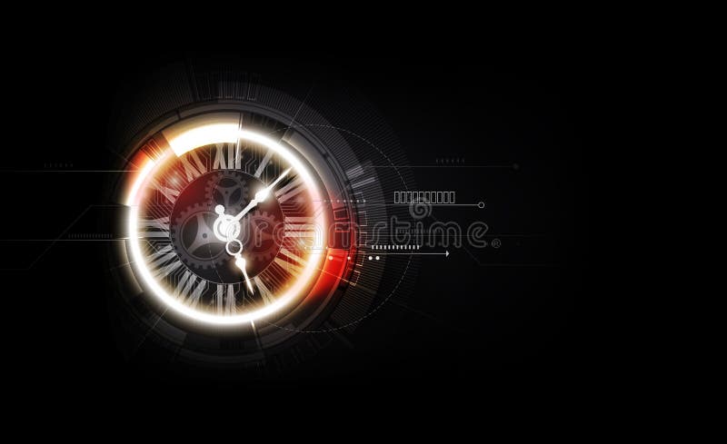 Abstrakt futuristisk teknologibakgrund med klockabegreppet och den Tid maskinen, vektorillustration royaltyfri illustrationer Abstrakt futuristisk teknologibakgrund med klockabegreppet och den Tid maskinen, vektorillustration royaltyfri illustrationer