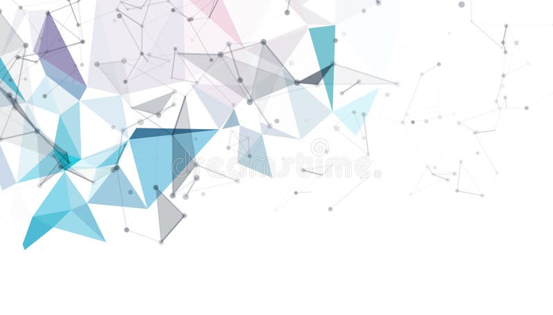 Abstrakt geometrisk nätverksbakgrund med genomskinliga blå polygoner och anslutna punkter för teknikvetenskap eller vektor illustrationer