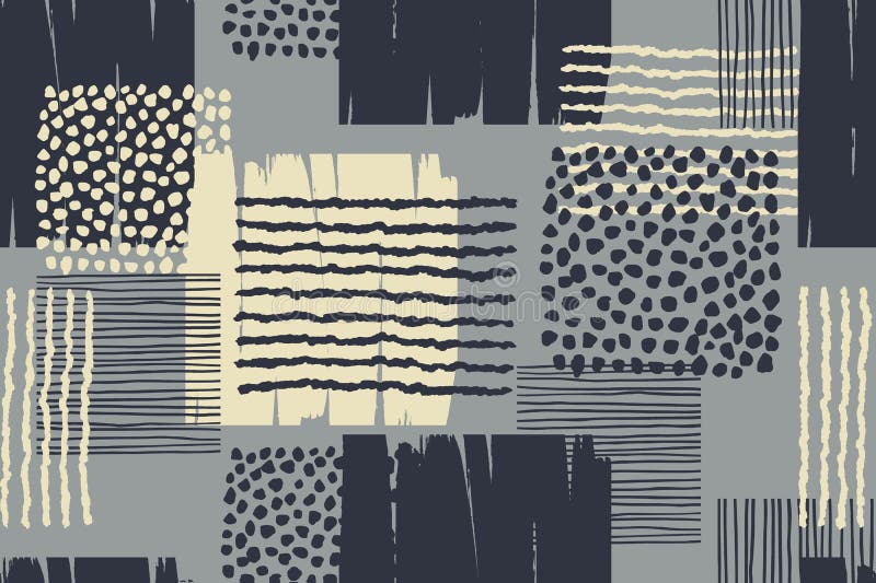 Abstrakt geometrisk sömlös modell med moderiktig hand drog texturer royaltyfri illustrationer