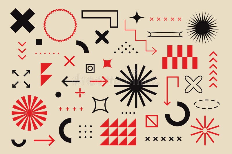 Abstrakt geometriska element bauhaus swiss-format. brutalism fet minimal geometri former vektordigital grafisk design royaltyfri illustrationer