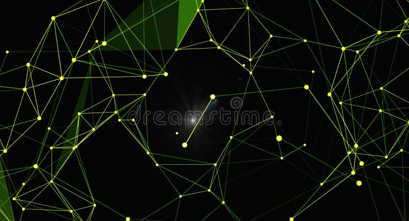 Abstrakt geometriskt nätverk på mörk bakgrund med shining Central Point stock illustrationer