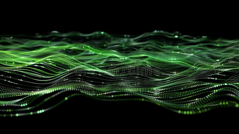 Abstrakt grön dataström Modern Technology-bakgrund. Dynamisk abstrakt bakgrund med gröna dataströmmar mot svart. Idealisk för teknikvetenskap eller framtida koncept. Hög upplösning och utseende