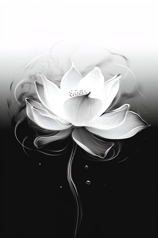 Abstrakt illustration av lotus svartvita. generativ ai. Abstrakt illustration generativ ai lotus black and white illustration generative ai