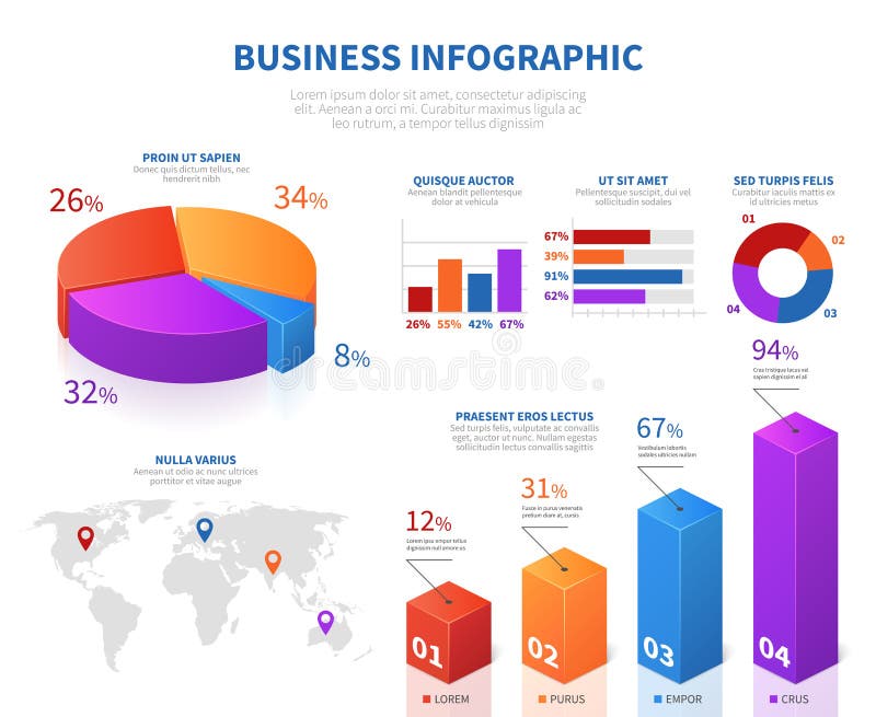 Abstrakt infographics för affär med informationsrödingen om paj 3d och grafstången