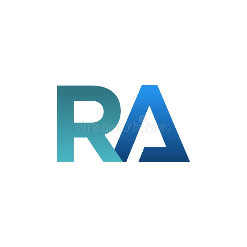 Abstrakt inledande cirkelbokstav RA-logotyp i övertoningsblå färg royaltyfri illustrationer