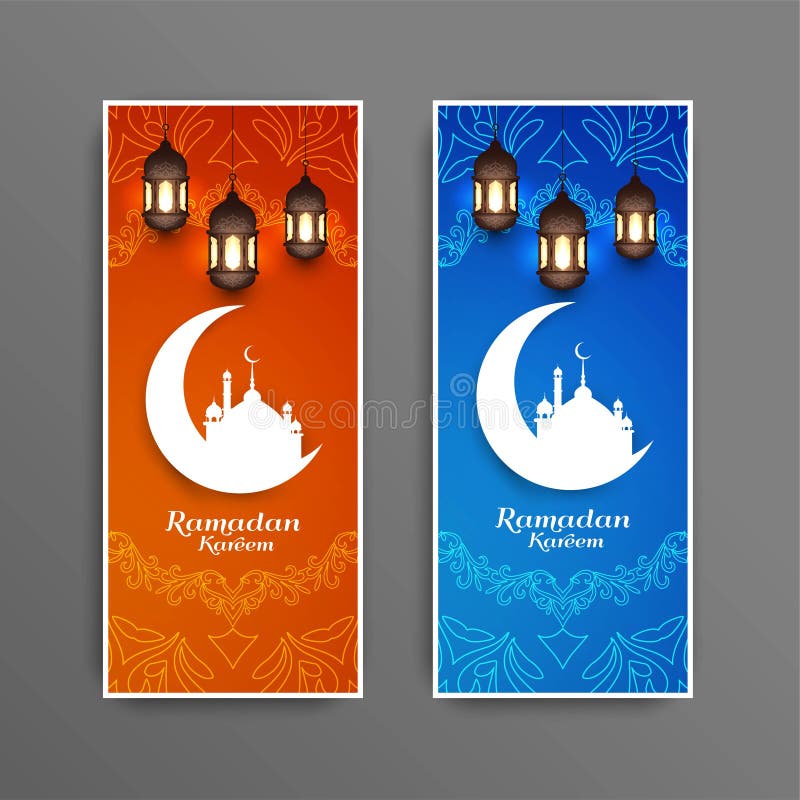 Abstrakt islamisk ramadan Kareem baneruppsättning vektor illustrationer