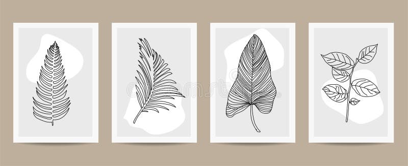 Abstrakt konstdesign. Vektoruppsättning för botaniska minsta och naturliga väggkonst. royaltyfri illustrationer