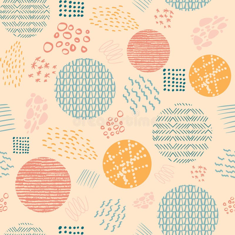 Abstrakt konstnärligt sammanhängande upprepningsmönster med handritade texturer Modern design med geometriska element och dockor stock illustrationer Abstrakt konstnärligt sammanhängande upprepningsmönster med handritade texturer Modern design med geometriska element och dockor stock illustrationer