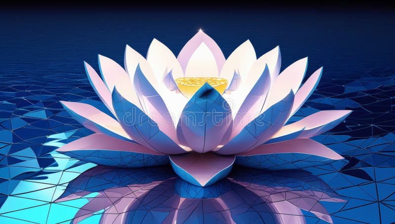 Abstrakt lotus blomma i en geometrisk blå bakgrund i modern stil stock illustrationer