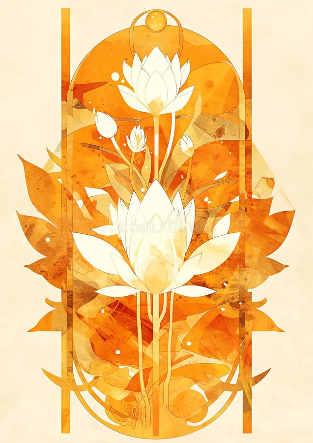 Abstrakt lotus-konst med varma örtoner och organiska former som skapar en serene vektor illustrationer