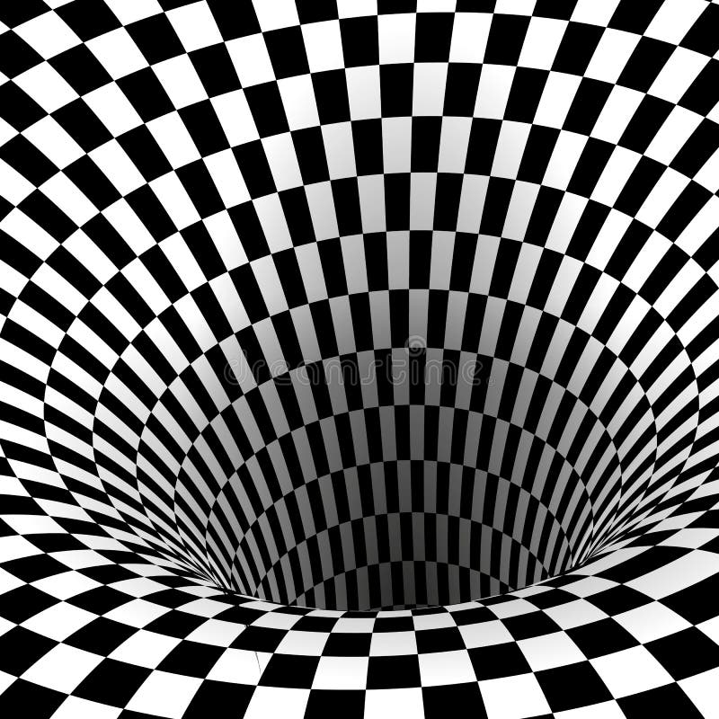 Abstrakt maskhåltunnel Svartvit optisk illusion för geometrisk fyrkant också vektor för coreldrawillustration vektor illustrationer
