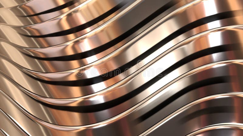 Abstrakt metallbakgrund 3d guldmetallvågmönster med vågformade metallplattor, intressant, strimlat väggpapper stock illustrationer