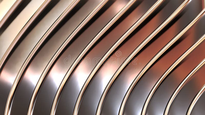 Abstrakt metallbakgrund 3d guldmetallvågmönster med vågformade metallplattor, intressant, strimlat väggpapper stock illustrationer