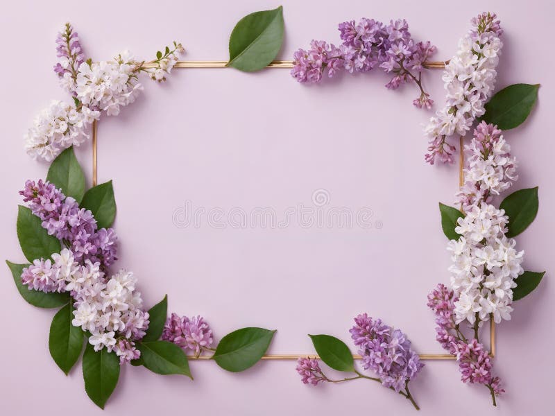 Abstrakt minimalistisk gränsillustration av färska grenar av purpurrött vitt lilac-blommor på baksidan av pastellfärg vektor illustrationer