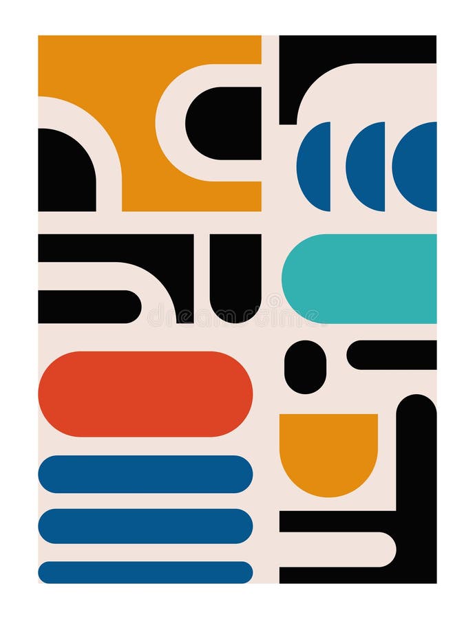 Abstrakt minsta geometrisk uppsättning. bauhaus geometric monokrome forms bakgrund. modern väggkonsdekdesign stock illustrationer