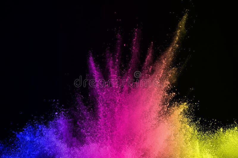 abstrakt pulver splatted bakgrund Färgrik pulverexplosion på svart bakgrund Kulört moln Färgrikt damm exploderar Målarfärg Ho