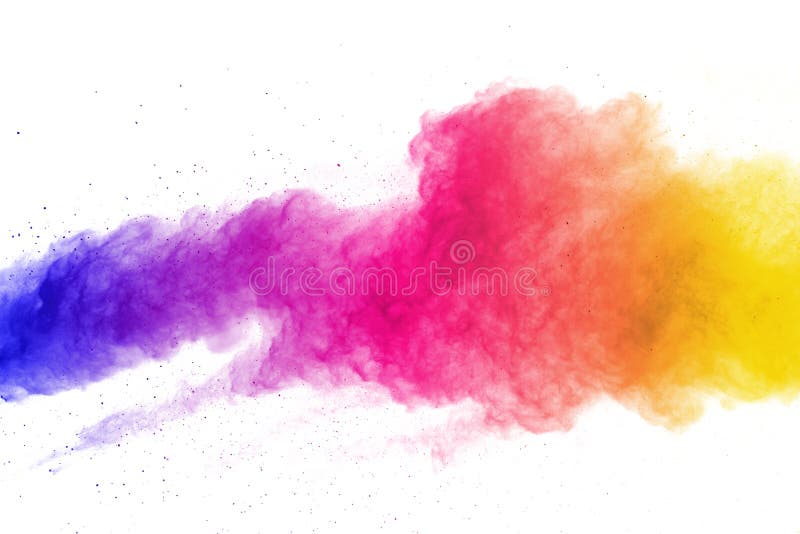 abstrakt pulver splatted bakgrund Färgrik pulverexplosion på vit bakgrund Kulört moln Färgrikt damm exploderar Målarfärg Ho