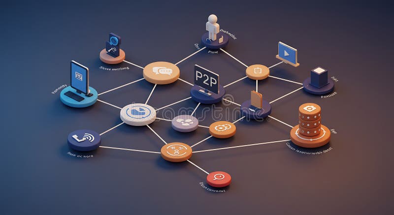 Abstrakt representation av ett P2P-nätverk för peertoper. Funktioner vektor illustrationer
