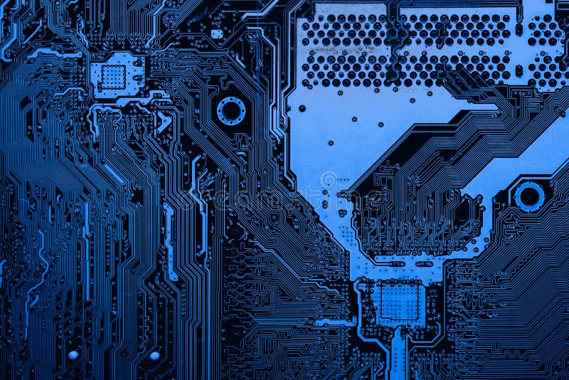 Abstrakt slut upp av elektroniska strömkretsar i teknologi på Mainboard datorbakgrund arkivfoto
