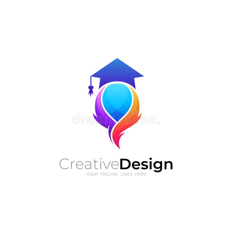 Abstrakt studentlogotyp med färgstark design i 3d-format royaltyfri illustrationer
